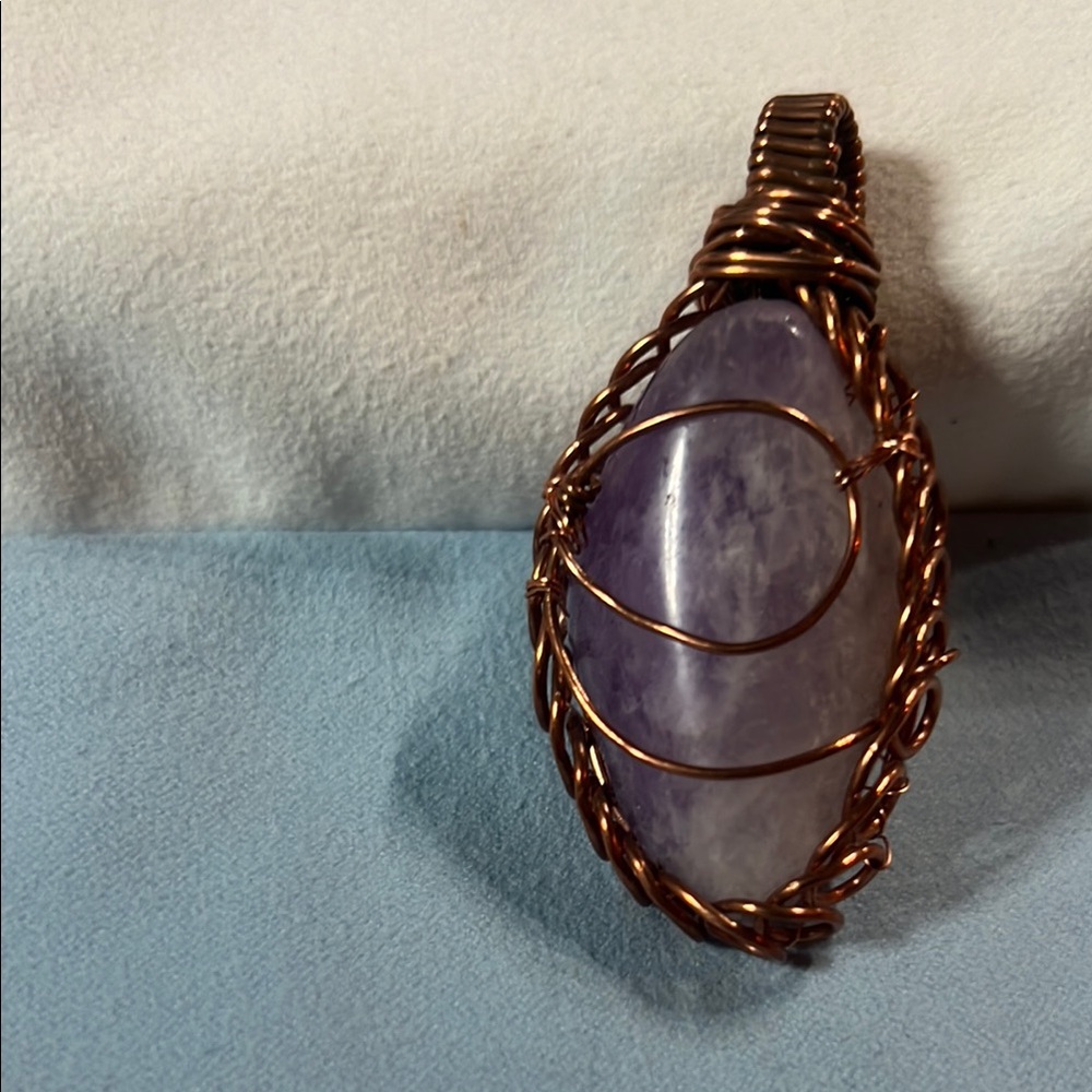 Elegant Purple Stone Pendant with Copper Wire Wrap